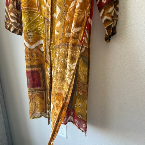 PRICE FIRM Vintage Duster Bohemian Multicolor Button-Down Flowy Sheer Top - Picture 5 of 11
